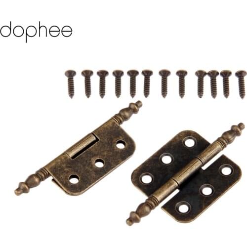 Dophee 2Pcs 70*35mm Antique Door Cabinet Hinges 6 Holes Jewelry Gift Box Drawer Cupboard Decorative Hinge for Furniture Hardware