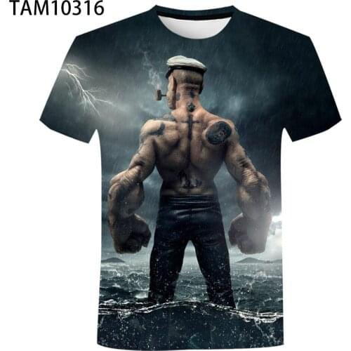 New fashion Popeye T-shirt 3D Printing Mens And Womens Summer Streetwear T-Shirt Mens Punk Round Neck T-Shirt Clothes