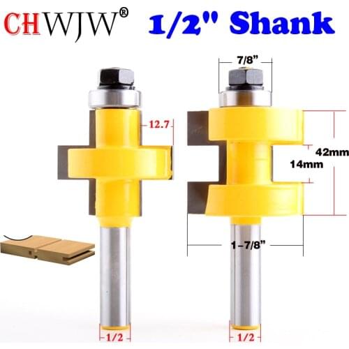 2pc 1/2" Shank high quality Large Tongue & Groove Joint Assembly Router Bit Set 42mm Stock Wood Cutting Tool - Chwjw