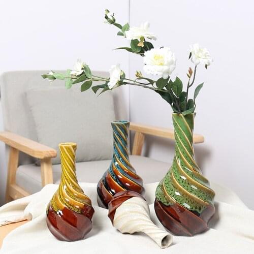 Creative Kiln Baked Glaze Ceramic Vase Decoration European Style Home Furnishing Large Small Sets Dry Flower Vases For Homes
