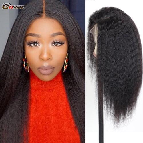 Kinky Straight Lace Front Wig 250 Density Transparent Lace Frontal Wigs Human Hair T Part Wig for Black Women Pre Plucked Remy