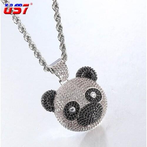US7 Panda Head Pendant Necklace Cute Animal Pendant Micro-paved Bling Cubic Zircon Stones For Unisex Trendy Hip Hop Jewelry Gift