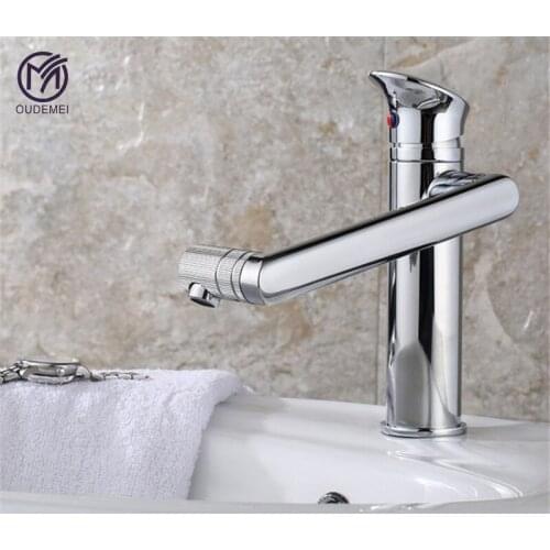 Brass Chrome Deck Mounted Single Handle Hot and Cold Faucets Bathroom Fixture Black Basin Faucet