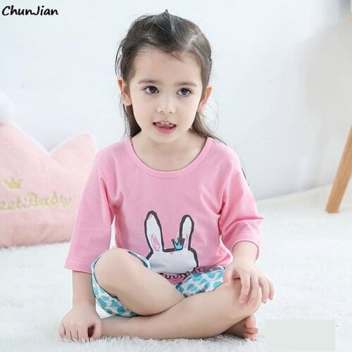 Summer Short Sleeve Cotton Girls Pajamas for 2-11 Years Teenager Pajamas Sets Korean Fashion Clothing for Girls Sleepwear Kids