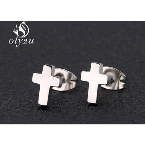 Oly2u Kpop Korean Fashion Cross Small Earrings Stainless Steel Earrings For Girls Ear Studs Man Women Jewelry Elegant Gifts