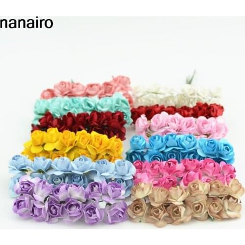144pcs Cheap Mini Paper Rose Handmade Artificial Flower Bouquet For Wedding Decoration DIY Wreath Scrapbooking Craft Fake Flower