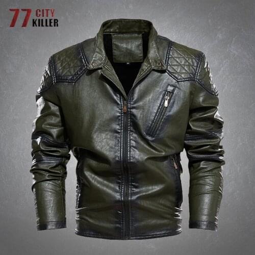 Mens EU Leather Jacket Winter Fleece Warm Multiple Pockets Zippers Overcoats Male Casual Vintage Motorcycle Biker Mens Jackets
