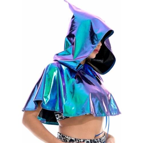 Party Club Cosplay Death Cloak Shiny Adult Metallic Holographic Hoodie Cape Carnival Devil Stole Halloween Costumes