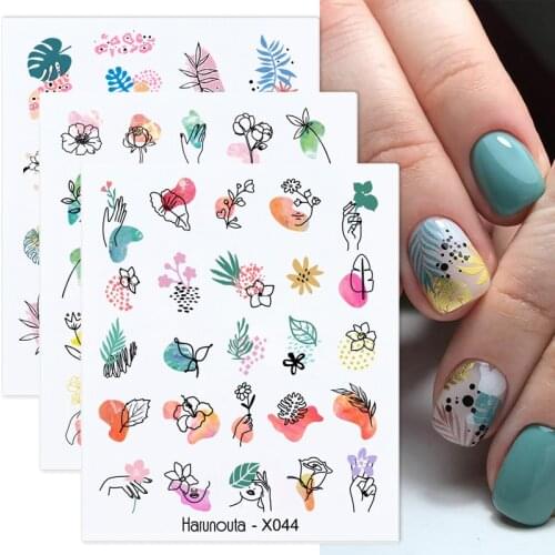 1 Sheet Flower Leaf Water Decals Abstract Line Face Transfer Decals Stickers for Nails Spring Summer Series Decor Tips Floral