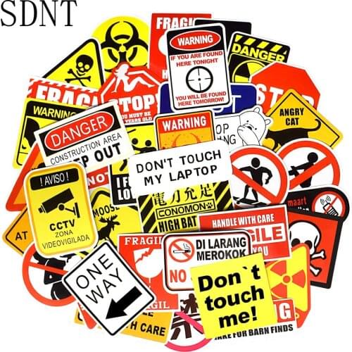 50 PCS Warning Sign Stickers Symbol Reminder Slogan Graffiti Cool Waterproof Stickers for DIY Laptop Skateboard Bike Helmet Car
