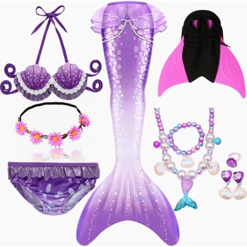 NEW Arrival 3 Colors Mermaid Tail Swimsuit with Fin for Kids Girls Holiday Dress Costume Bathing Suit for Swimming
