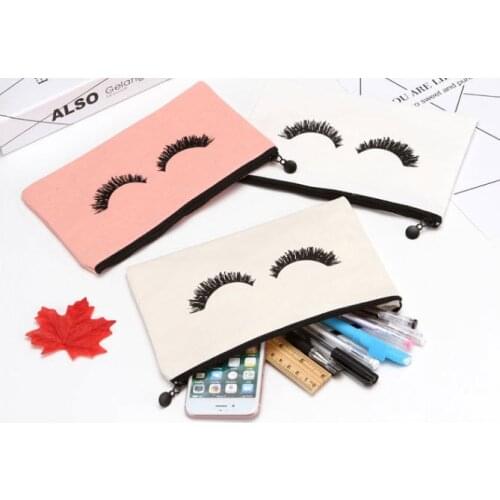 Cute Eyebrow Print Pencil Bag Cartoon Canvas Pens Storage Bag Novelty Gift Pencil Case Large Capacity Creative Students Bag
