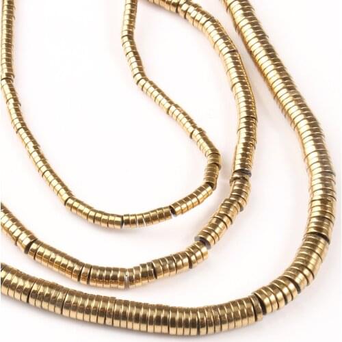 Gold Plated Hematite Beads Natural Stones Flat Round Rondelles Loose Beads for jewelry Making DIY Bracelet Good Color Retention