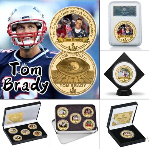 American Football Gold Plated Commemorative Coins Collectibles Challenge Coin with Holder Sports Souvenir Gifts for Boys