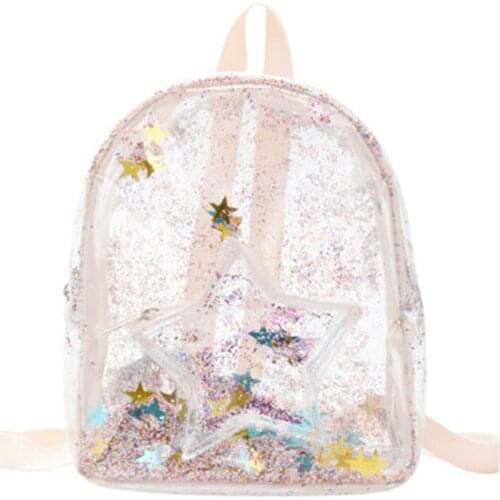 Transparent pvc backpack jelly bag transparent laser glitter childrens backpack elementary school school plastic bag itabag