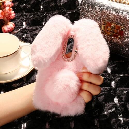 Luxury Soft Rabbit Hair Case for Nokia 2.1 3.1 5.3 5.1 6.1 Plus 2 3 5 6 7 8 6.2 7.2 Bling Fluffy Rabbit Fur Phone Shell Cover