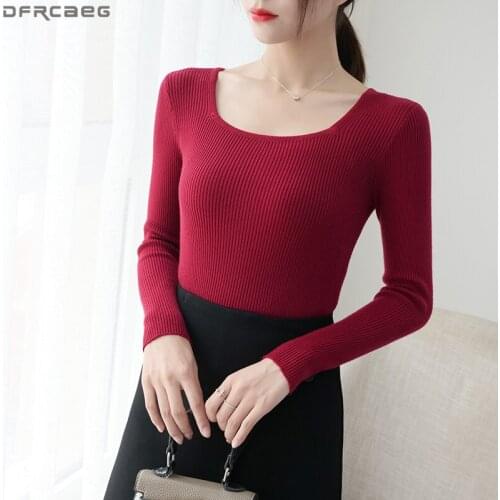 New Arrival 2019 Casual Woman Knitted Sweater Autumn Winter Bottoming Women Tops Long Sleeve Pullover Solid Elastic Pull Femme