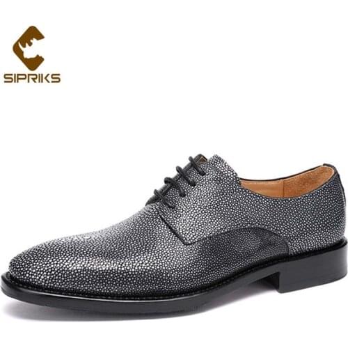 Sipriks Luxury Original Silver Gray Stingray Skin Derby Dress Shoes Italian Handmade Goodyear Welted Shoes Mens Wedding Party