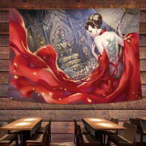 Japanese floating painting Decorative tapestries Sexy Psychedelic Red Moon God Bedroom room bedside tapestry decoration