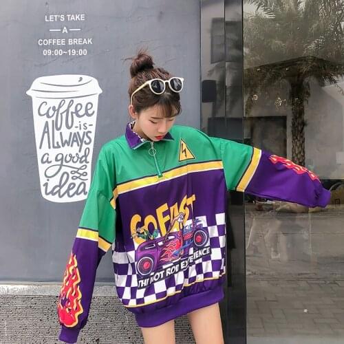 NEW Fashion Women Ladies Racing Car Harajuku Streetwear Bomber Jackte Windbreaker Punk Boyfriend Loose Korean bf Overcoat
