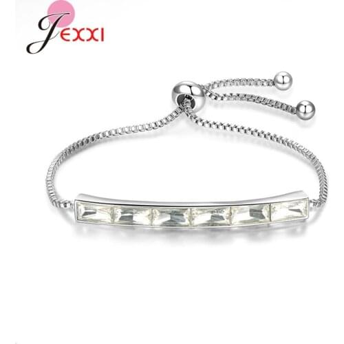 Top Quality Cubic Zirconia Baguette Bracelets Bangle for Ladies S925 Sterling Silver AAA Crystal Adjustable Chains Jewelry