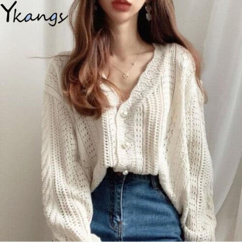 Elegant White Knit Sweaters Women Plus Size Autumn Casual Long Sleeve Outwear Korean Button Cardigan Knitted Coat Femme Clothes