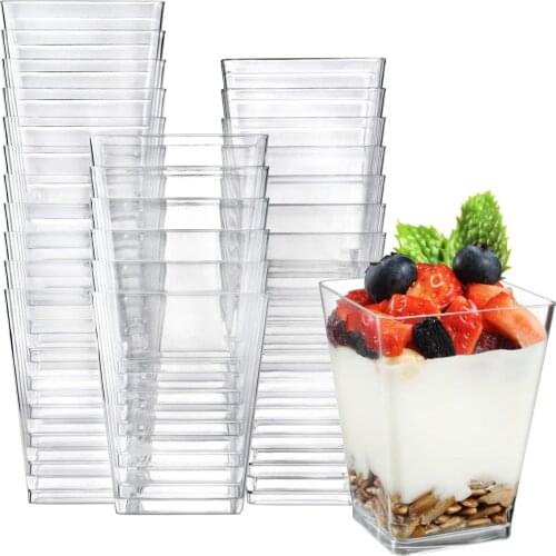 10 Pack150ml Square Clear Plastic Dessert Cups Small Clear Plastic Tumbler Cups Great for Desserts, Appetizers, Puddings, Mousse