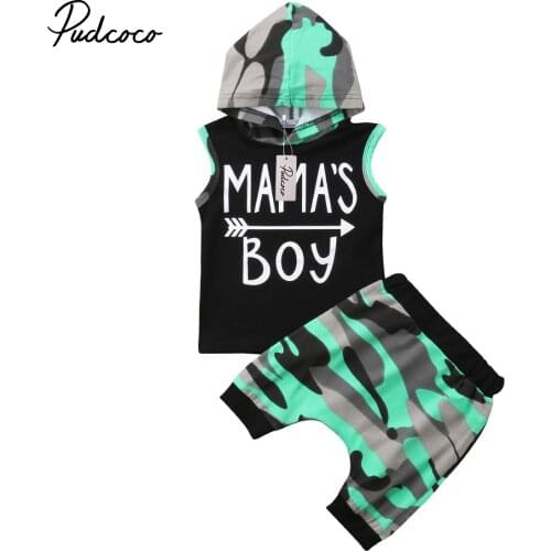 2018 Brand New Toddler Infant Baby Kids Boys Outfits Sleeveless Hoodie T-shirt Top+ Pant PP Shorts Camo 2PCS Set Summer Clothing