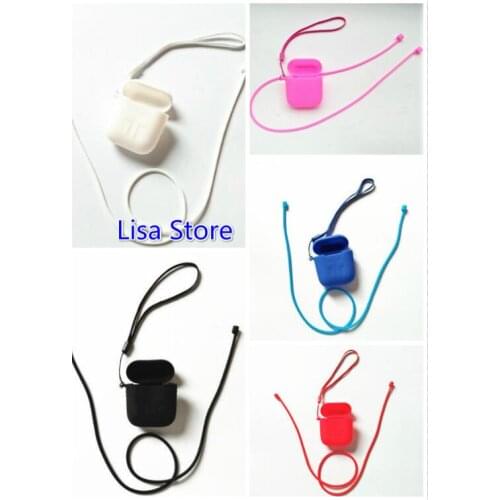 Free DHL 100 Silicone Bluetooth Wireless Earphone Case For Apple AirPods Protective Cover Skin Accessories With Anti lost strap