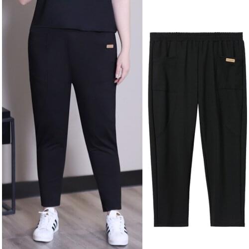 5144 Black Plus Size Pants Women Summer Thin Casual Oversized High Waist Daily Pocket Loose Fashion Patchwork Korean Trouser 7XL