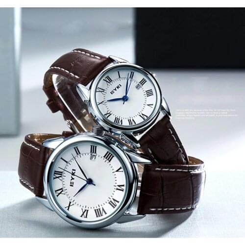 EYKI Brand Couple Watches Women Calendar Big Dial Quartz Watch Men Leather PU Waterproof Wristwatch Clock Relogio Reloj