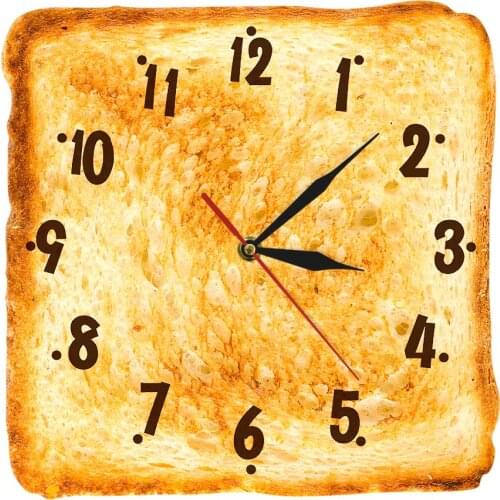 12 inch Toasted Bread Modern Kitchen Wall Clock Bakery Business Sign Cake Shop Print Quartz Watch Battery Operated Zegar Scienny