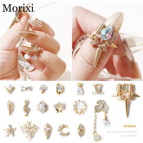 Nail art alloy zircon gold electroplate flash diamond for DIY nail tips moon star heart shape metal nail art rhinestones MZ145