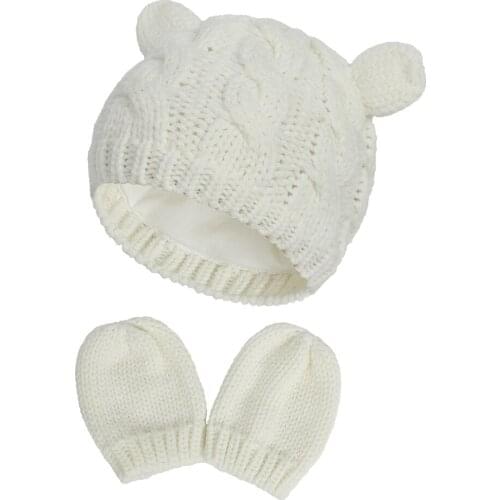 Baby Hat Winter Children Knitted Cute Cap for Boys Casual Solid Color Girls Gloves Baby Clothing