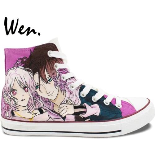 Wen Design Custom Hand Painted Canvas Shoes Diabolik Lovers Women Girls Purple High Top Canvas Sneakers for Gifts