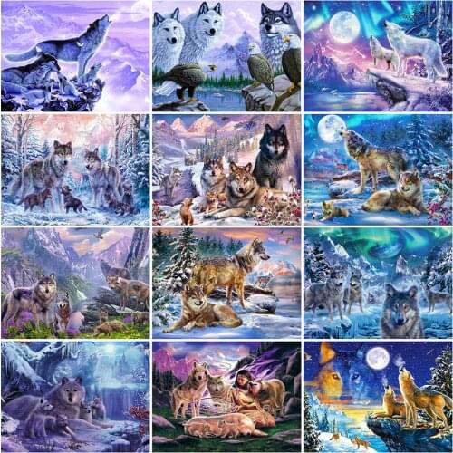 Evershine Diamond Painting Wolf Cross Stitch Kit Diamond Embroidery Animal Full Square Round Rhinestones Pictures Home Decor