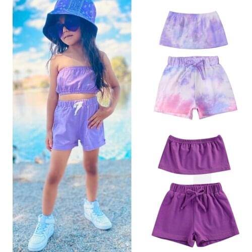 FOCUSNORM 1-6Y Summer 2pcs Lovely Kids Girls Clothes Sets Tie Dye Printed Strapless Vest Tops Shorts