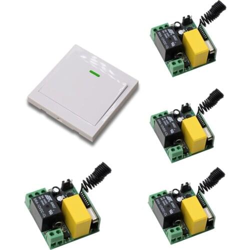 Hot Selling AC 220V 1CH 10A Relay 4pcs Mini Receivers With Wireless White Wall Panel Transmitter for Corridor Room Bedroom