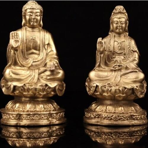 China brass Tathagata Buddha Guanyin Bodhisattva small crafts statue