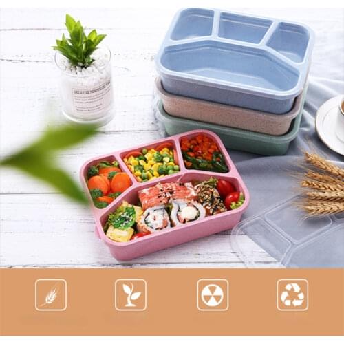 Wheat Straw Bento Box Japanese Lunch Box Student Lunch Box Work Portable Microwave Oven Square Lattice Fast Food Box