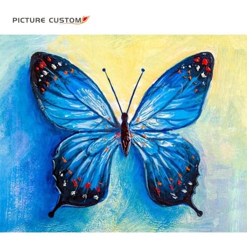 Blue Butterfly Painting By Numbers DIY Gift Hand Painted Picture Abstract Oil Painting On Canvas For Living Room 50x65cm