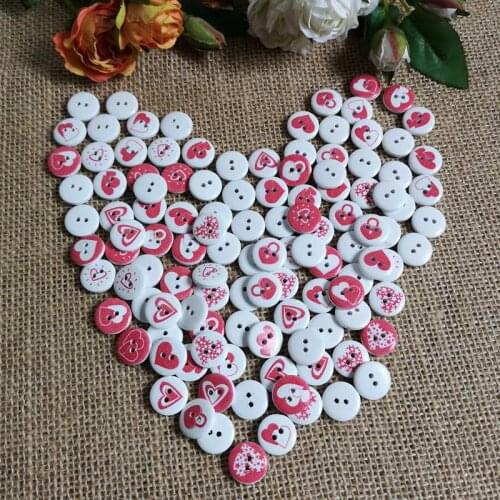 50/100Pcs/lot Flower Printed Round Wooden Button 2 Holes 15mm Mixed Wood Buttons Sewing Accessories For Clothing Decoration DIY