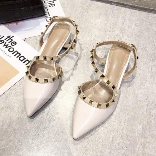 Summer Sandal V Rivet Pointed High Heels T-strap Stiletto Strap Leather Sandals Bridesmaid Wedding Shoes Women Patent Leather
