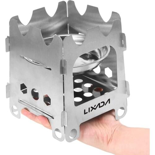 Lixada Outdoor Titanium Stove Ultralight Folding Stainless Steel Wood Stove Alcohol Stove with Tray Camping Hiking Backpacking