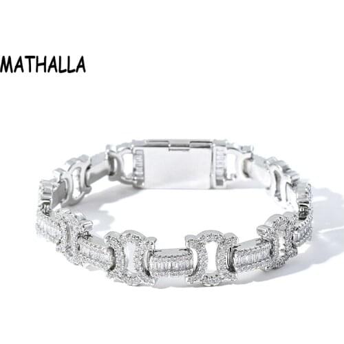 MATHALLA Hiphop Copper 13mm Iced Out Cubic Zircon X Shaped Chain Bracelet Iced Out CZ Bowknot Link Chain Jewelry for Men
