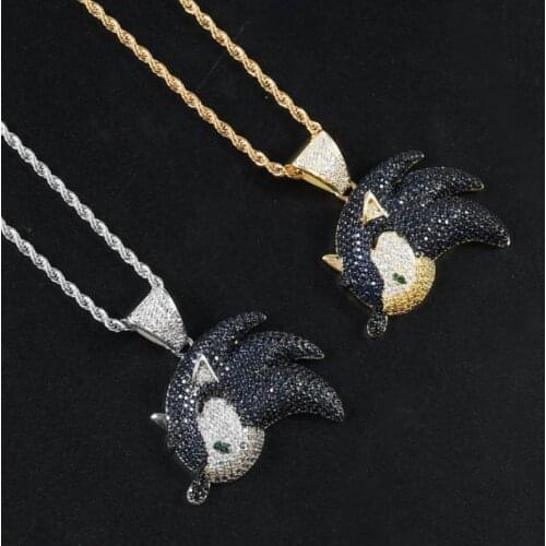 Fashion Personality Blue Zircon Flying Fish Fairy Micro-Inlaid Zircon Hip-Hop Pendant Necklaces for Men Creativity Jewelry