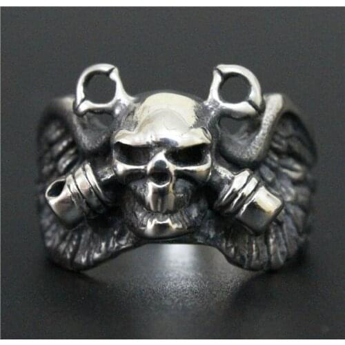Fashion Ring 316L Stainless Steel Men Boys Skull Sword Biker Ring Cross Ring