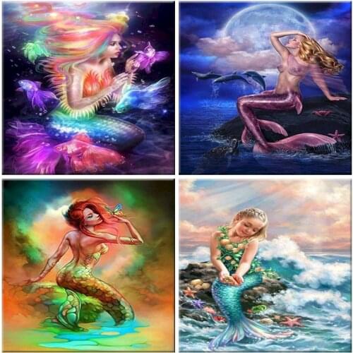 Figures Paint By Numbers Kits Little Mermaid On Canvas HandPainted Adults Landscape Oil Picture By Number Home Decors Paintings