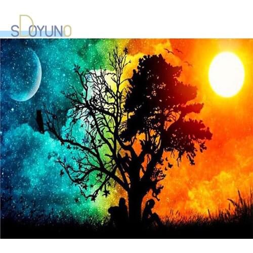 SDOYUNO 60x75cm Oil Painting By Numbers Tress DIY Paint By Numbers On Canvas Kits For Adult Frameless Lanscape Hand Painting Dec