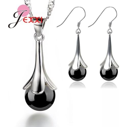 Korean Jewelry Set Long Tassel Eardrop Earrings 925 Sterling Silver Pendant Necklaces For Women Simple Stone Bijoux